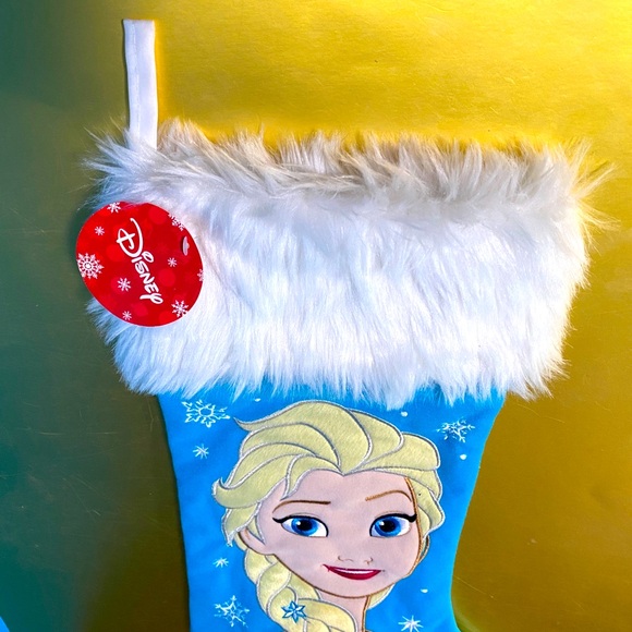DISNEY FROZEN NWT PRINCESS ELSA EMBROIDERED CHRISTMAS STOCKING WITH FAUX FUR 17” - Picture 3 of 9